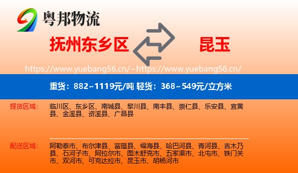 抚州东乡区到昆玉市物流