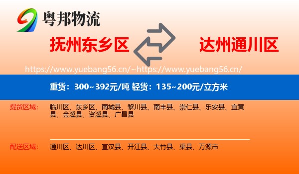 抚州东乡区到通川区物流