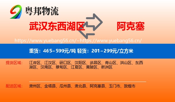 武汉东西湖区到阿克塞县物流