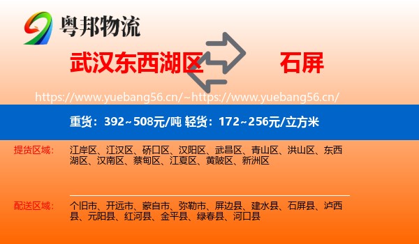 武汉东西湖区到石屏县物流