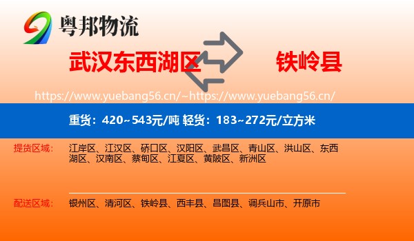 武汉东西湖区到铁岭县物流