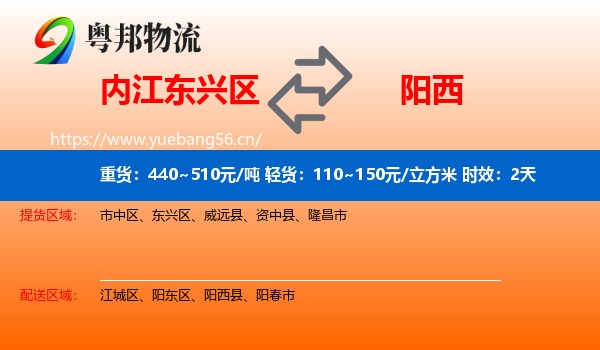 内江东兴区到阳西县物流专线名片