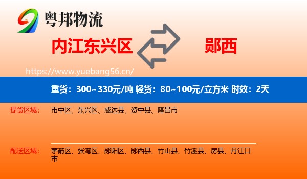 内江东兴区到郧西县物流专线名片
