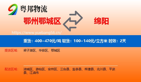 鄂州鄂城区到绵阳物流 鄂州鄂城区到绵阳物流专线名片