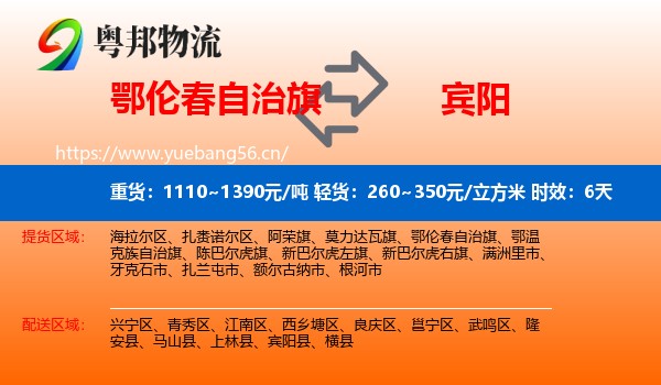 鄂伦春自治旗到宾阳县物流专线名片