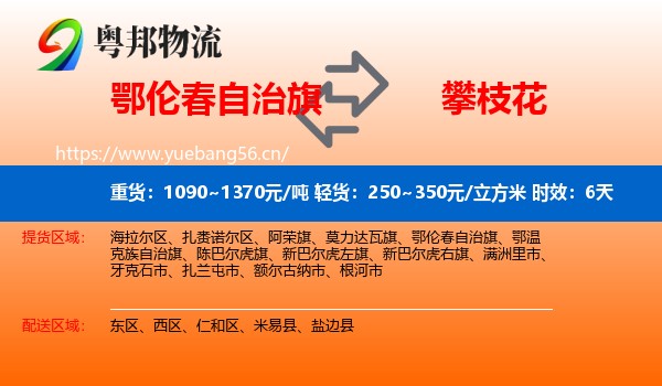 鄂伦春自治旗到攀枝花物流 鄂伦春自治旗到攀枝花物流专线名片