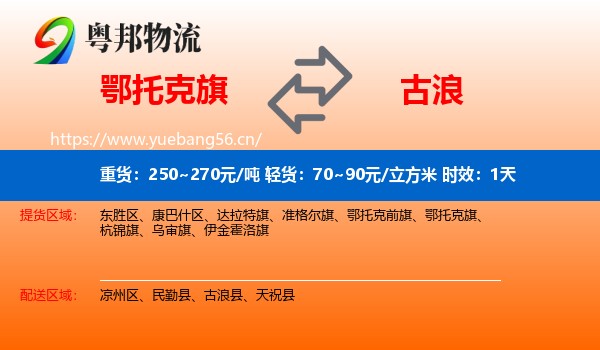 鄂托克旗到古浪县物流专线名片