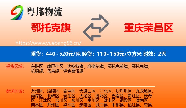 鄂托克旗到荣昌区物流 鄂托克旗到荣昌区物流专线名片