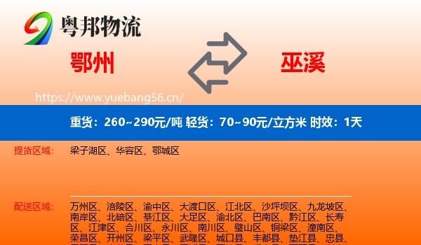 鄂州到巫溪县物流专线名片