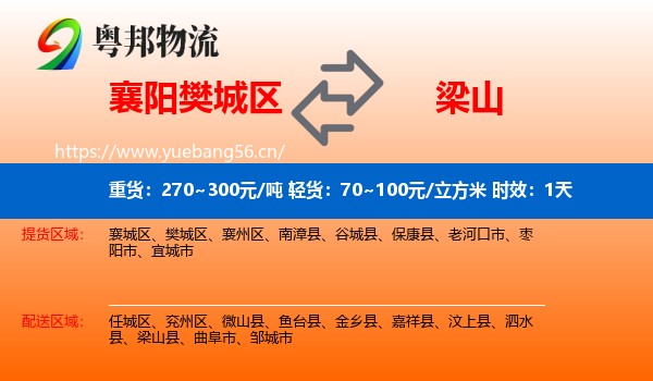 襄阳樊城区到梁山县物流 襄阳樊城区到梁山县物流专线名片
