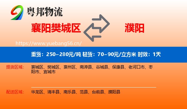 襄阳樊城区到濮阳物流专线名片