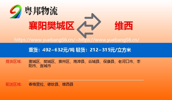 襄阳樊城区到维西县物流