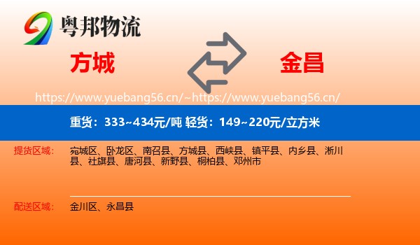 方城到金昌物流