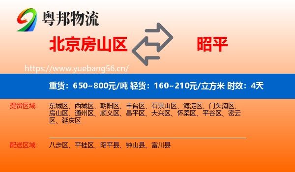 北京房山区到昭平县物流专线名片