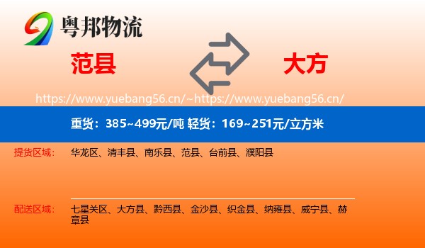 范县到大方县物流