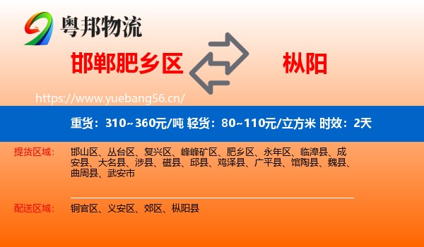邯郸肥乡区到枞阳县物流专线名片
