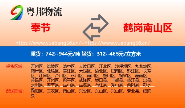 奉节县到南山区物流专线