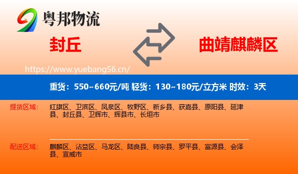 封丘到麒麟区物流专线名片