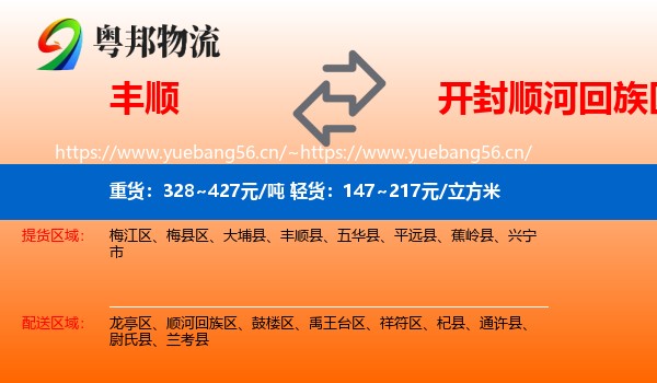 丰顺到顺河回族区物流