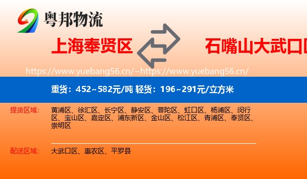 上海奉贤区到大武口区物流
