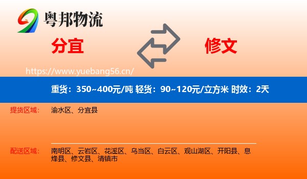 分宜到修文县物流 分宜到修文县物流专线名片