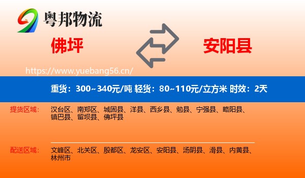 佛坪到安阳县物流专线名片