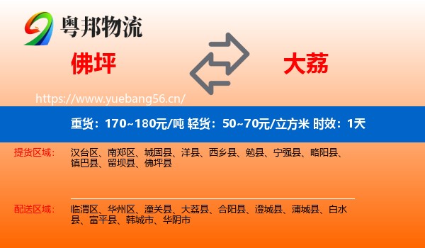 佛坪到大荔县物流专线名片