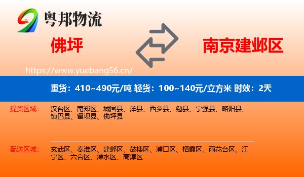 佛坪到建邺区物流专线名片