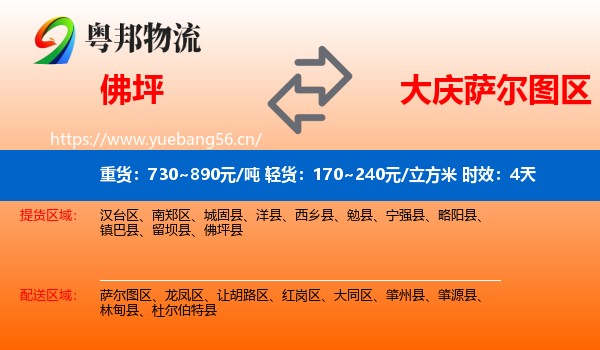 佛坪到萨尔图区物流专线名片