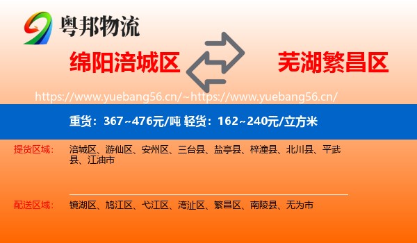 绵阳涪城区到繁昌区物流