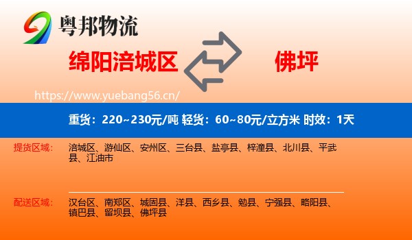 绵阳涪城区到佛坪县物流专线名片