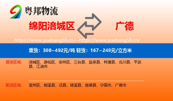绵阳涪城区到广德市物流