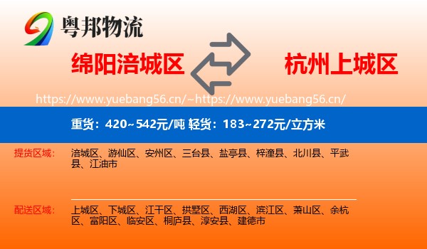 绵阳涪城区到上城区物流