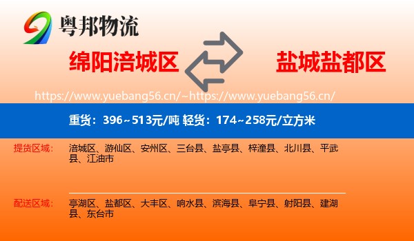 绵阳涪城区到盐都区物流
