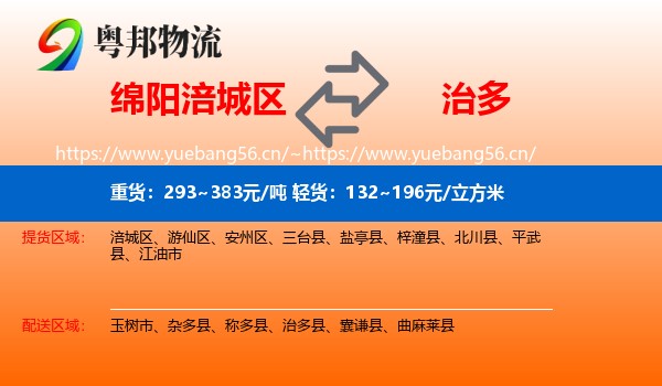 绵阳涪城区到治多县物流
