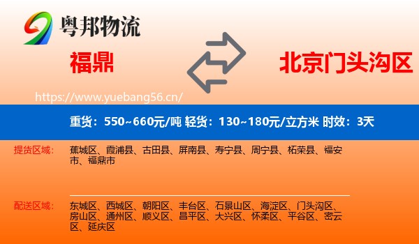 福鼎到门头沟区物流专线名片