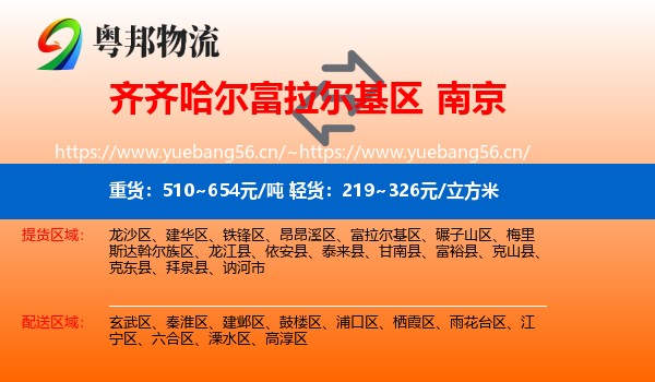 富拉尔基区到南京物流专线