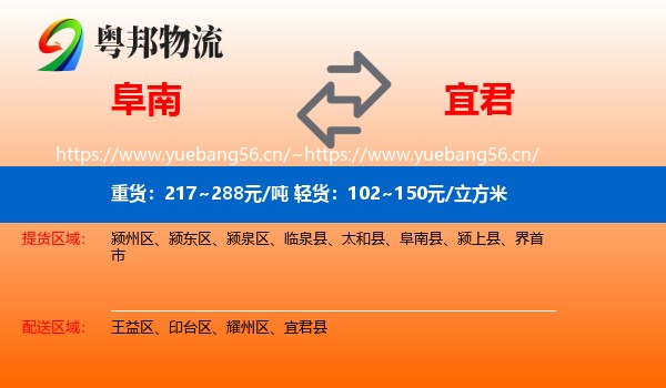 阜南到宜君县物流
