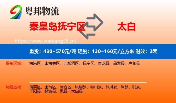秦皇岛抚宁区到太白县物流 秦皇岛抚宁区到太白县物流专线名片