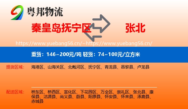 秦皇岛抚宁区到张北县物流