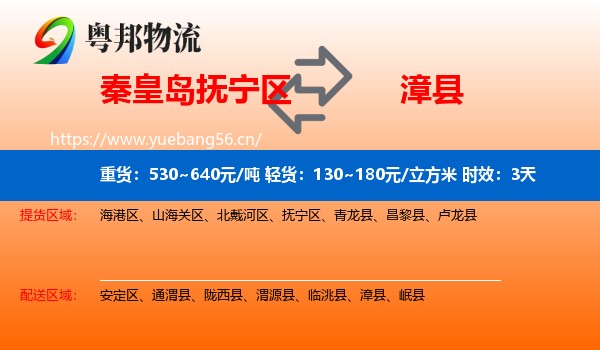 秦皇岛抚宁区到漳县物流专线名片
