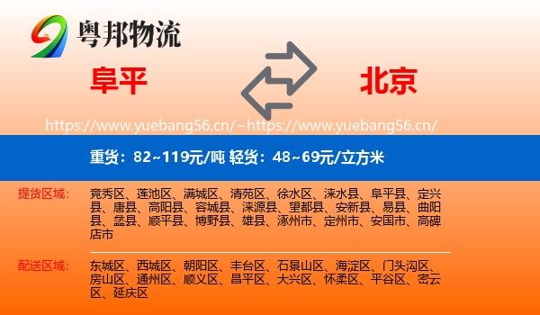 阜平县到北京物流专线