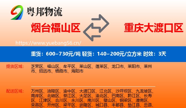 烟台福山区到大渡口区物流专线名片
