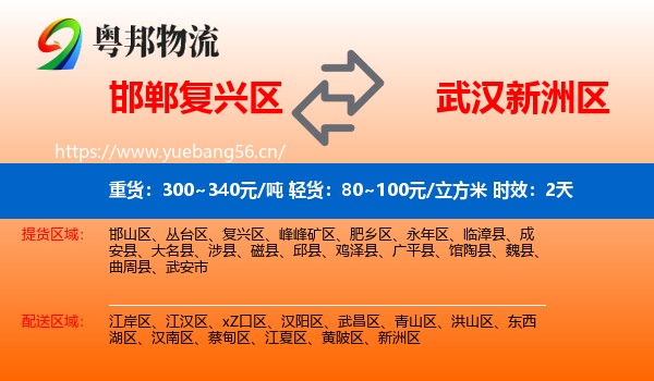 邯郸复兴区到新洲区物流专线名片
