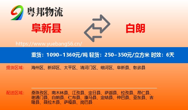 阜新县到白朗县物流专线名片