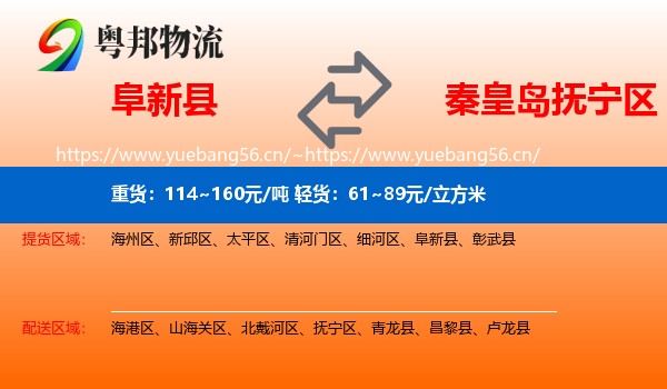 阜新县到抚宁区物流