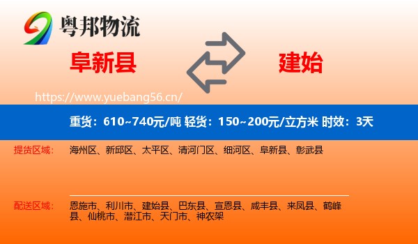 阜新县到建始县物流专线名片