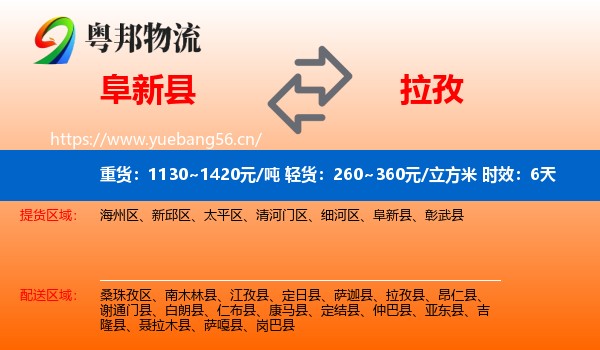 阜新县到拉孜县物流专线名片