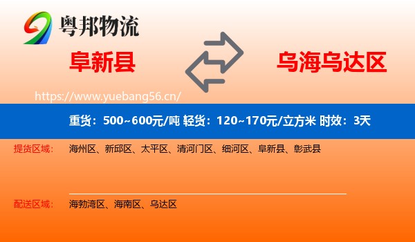 阜新县到乌达区物流专线名片
