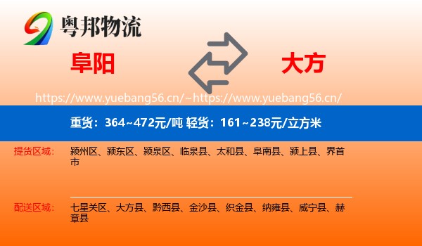 阜阳到大方县物流